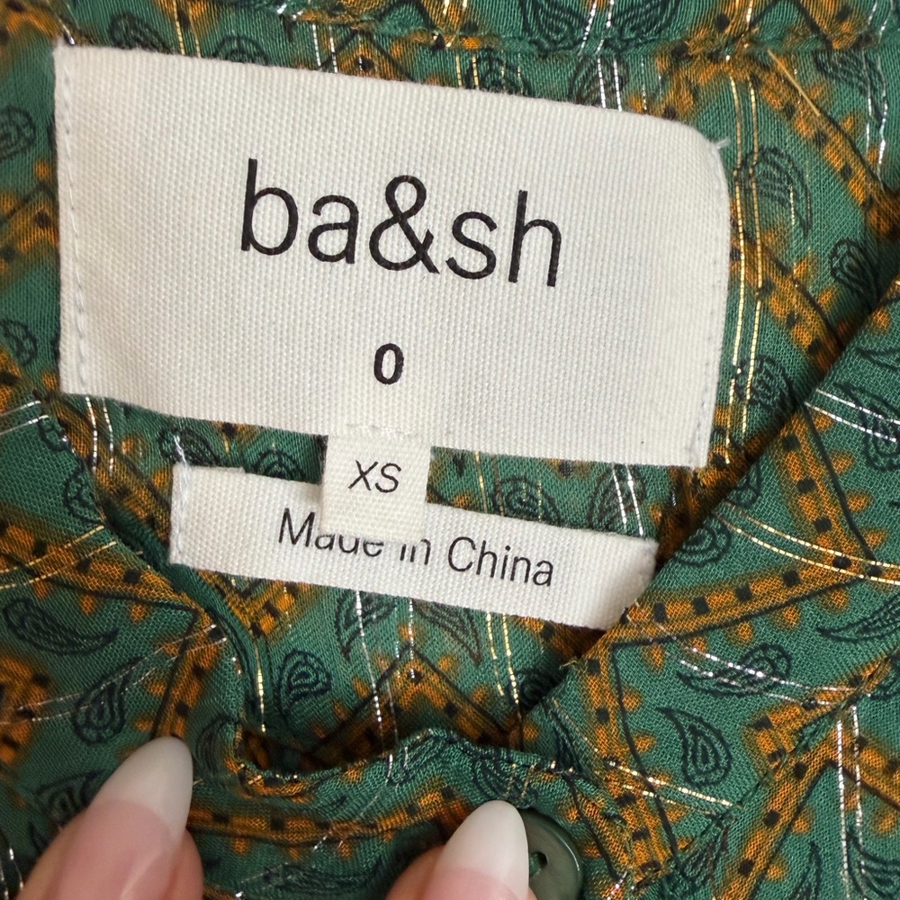 ba&sh Green Chevron Metallic-Thread Sheer Blouse - Picture 7 of 7